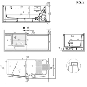 Vasca per anziani Iris 160x70 cm con porta a sinistra e installazione a sinistra