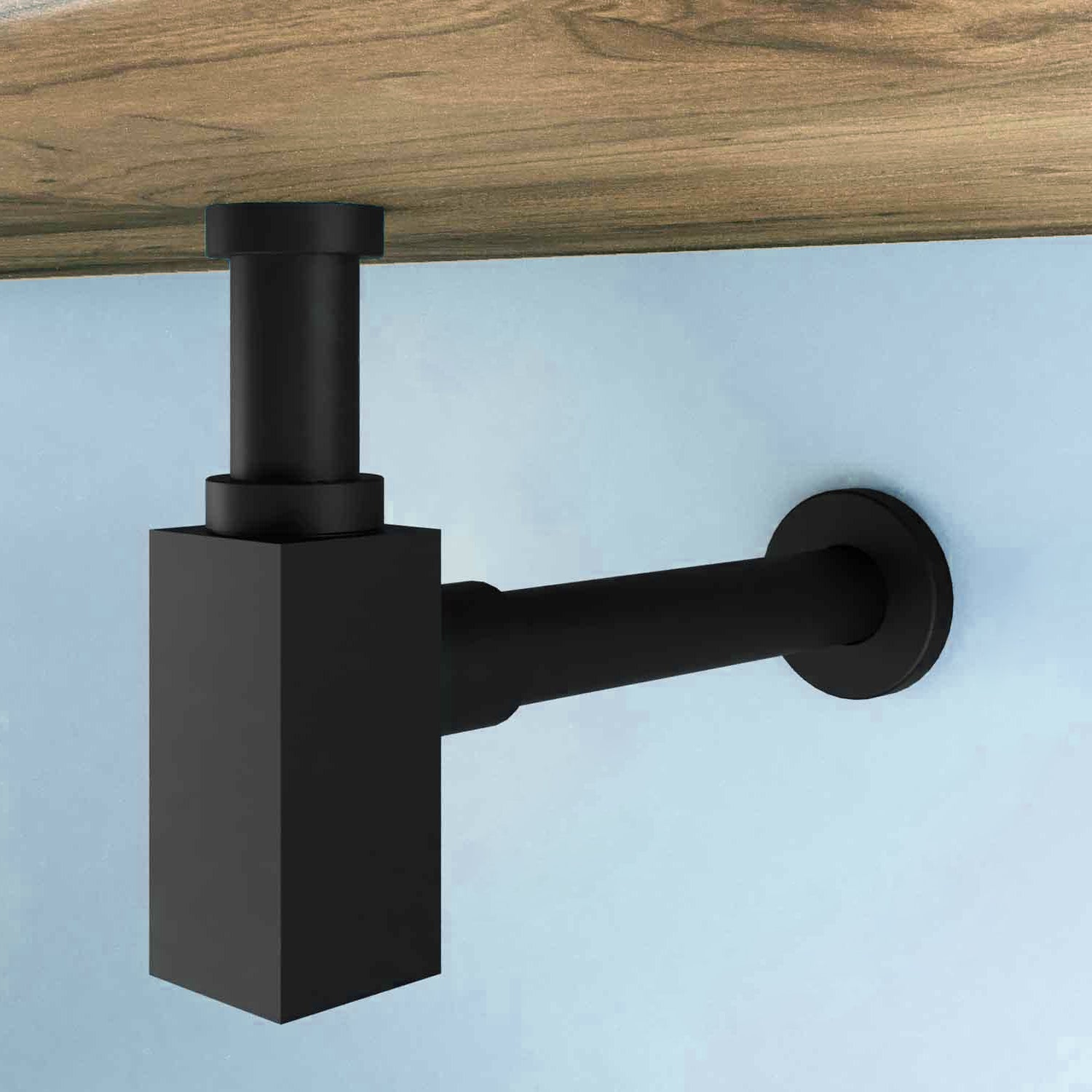 Sifone di scarico universale design quadro per lavabo in ottone nero opaco