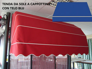 Tenda Sole Cappottina 4 Raggi, Telo PVC Blu, Largh. 1,50 x Sporgenza 1,20, UV-Resistente, Impermeabile Giardino, Balcone