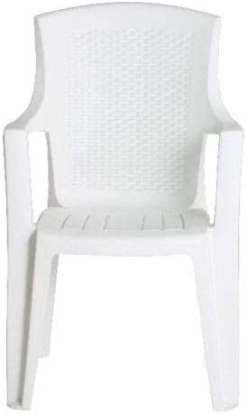 Sedia da giardino set 6 sedie in plastica effetto rattan con schienale alto e braccioli impilabili colore bianco Tomaino