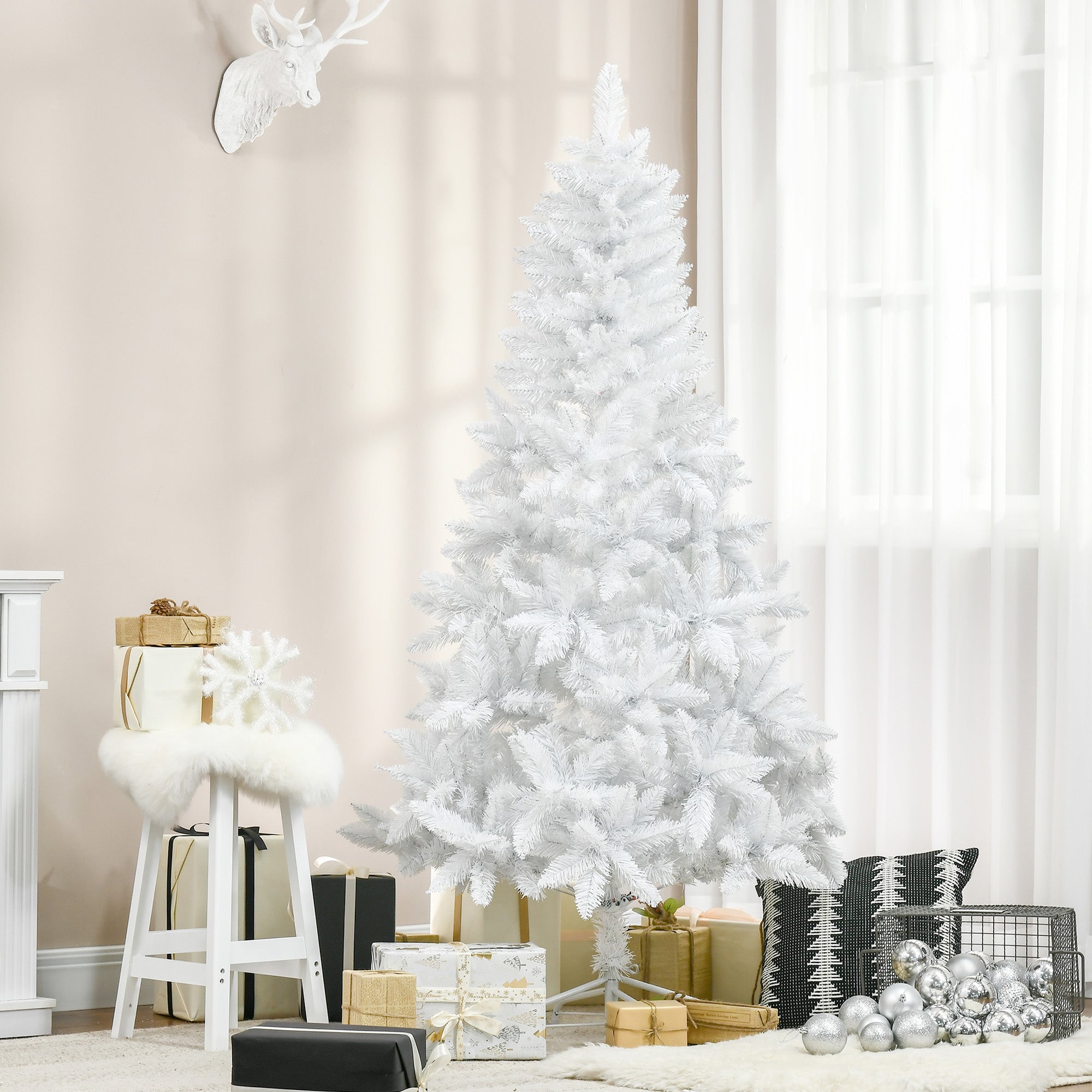 Albero di Natale Artificiale 180 cm 550 Rami in PVC Bianco