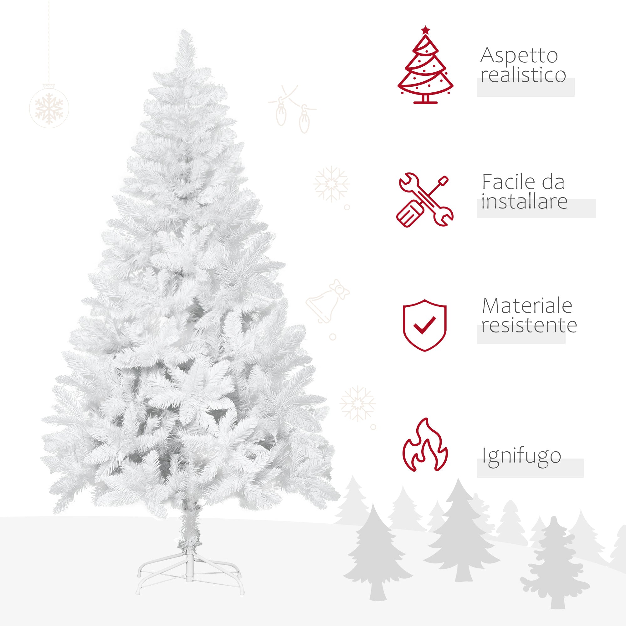 Albero di Natale Artificiale 180 cm 550 Rami in PVC Bianco