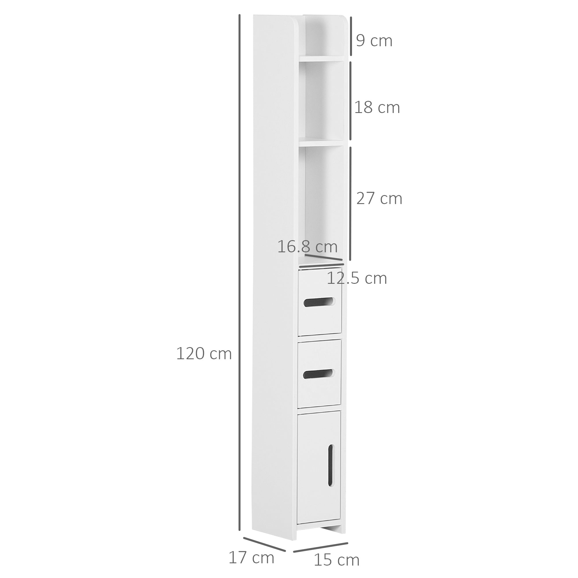 Mobile a Colonna con Mensole e Armadietti 15x17x120 cm in MDF e  Legno Truciolare Bianco