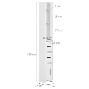 Mobile a Colonna con Mensole e Armadietti 15x17x120 cm in MDF e  Legno Truciolare Bianco