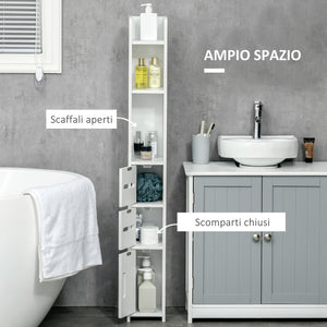 Mobile a Colonna con Mensole e Armadietti 15x17x120 cm in MDF e  Legno Truciolare Bianco