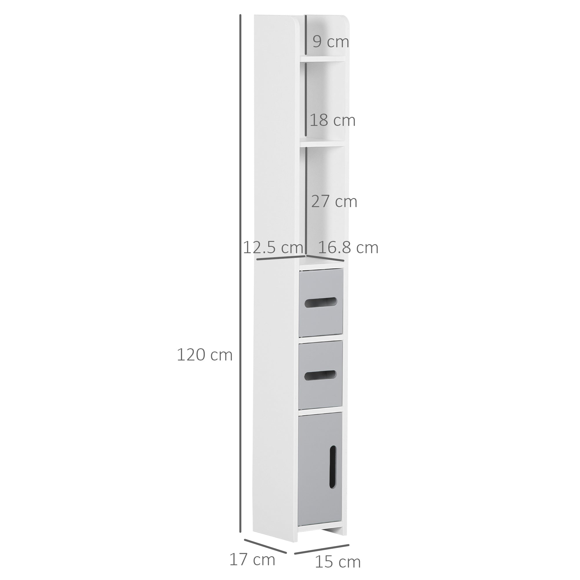 Mobile a Colonna con Mensole e Armadietti 15x17x120 cm in MDF e  Legno Truciolare Bianco e Grigio