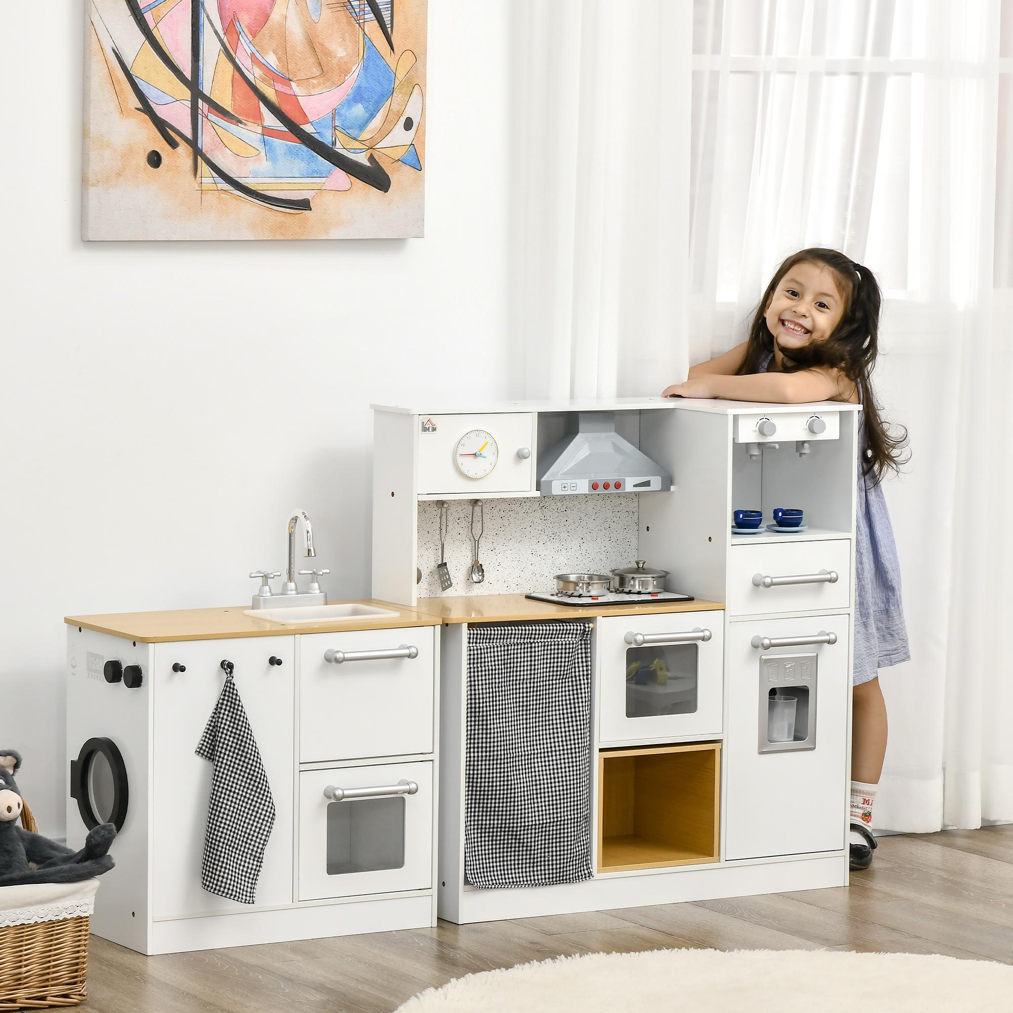 Cucina Giocattolo per Bambini con Utensili Luci ed Effetti Sonori in MDF e PP Bianca