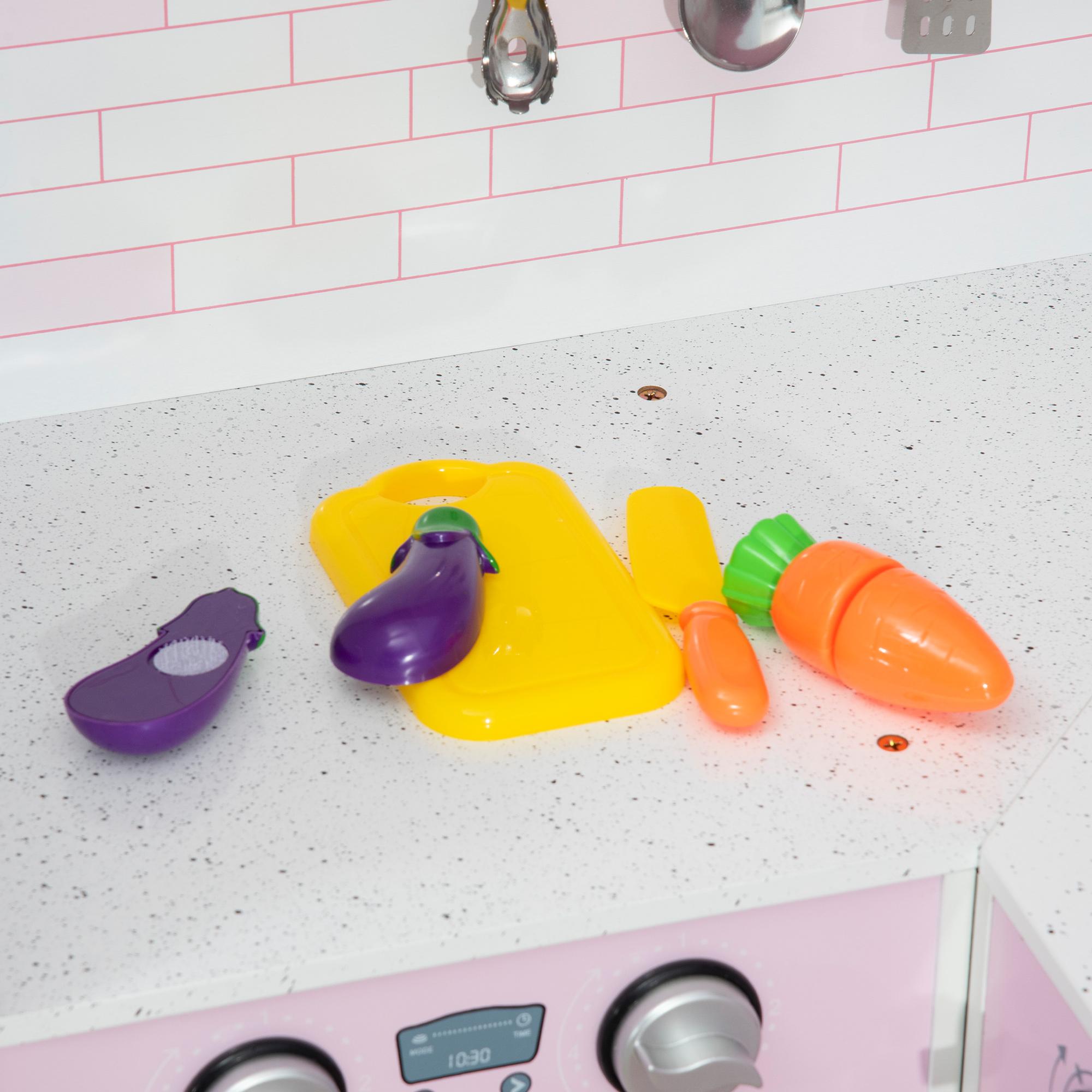 Cucina Giocattolo per Bambini 84x93,5x85 cm con Luci e Utensili in MDF e PP Bianca e Rosa