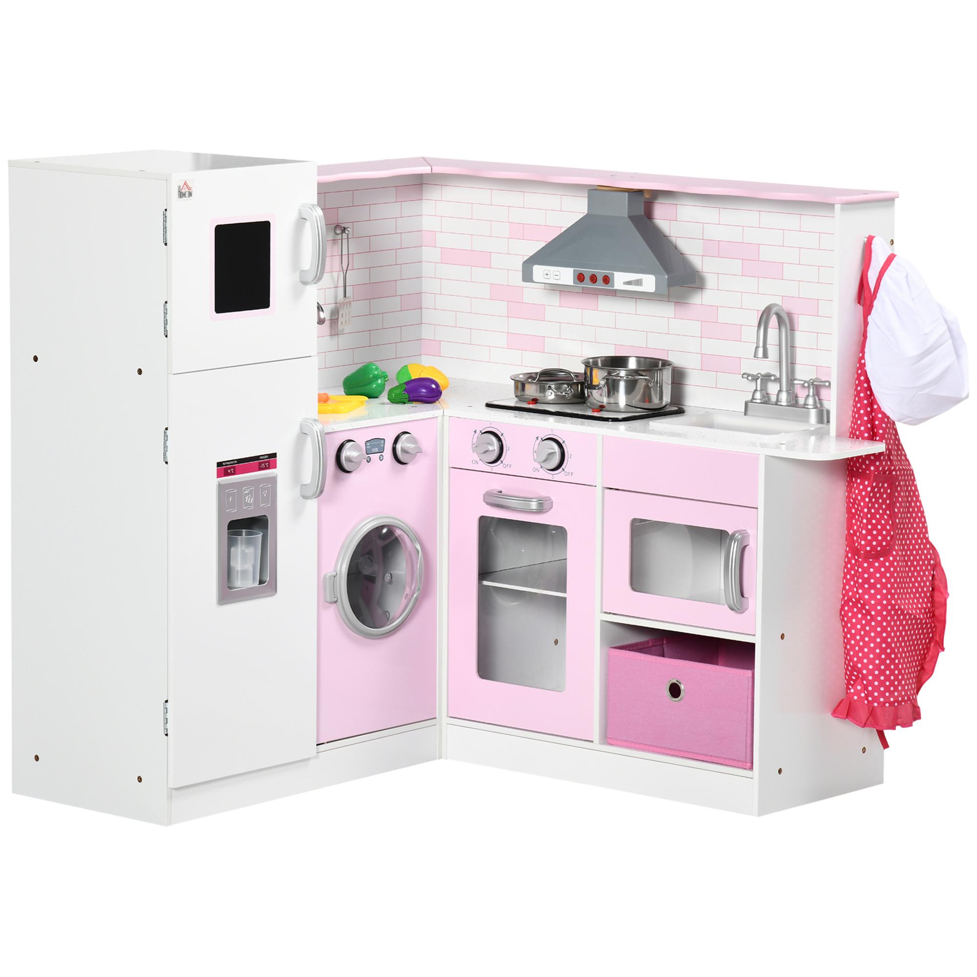 Cucina Giocattolo per Bambini 84x93,5x85 cm con Luci e Utensili in MDF e PP Bianca e Rosa