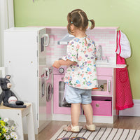 Cucina Giocattolo per Bambini 84x93,5x85 cm con Luci e Utensili in MDF e PP Bianca e Rosa