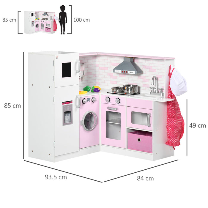 Cucina Giocattolo per Bambini 84x93,5x85 cm con Luci e Utensili in MDF e PP Bianca e Rosa