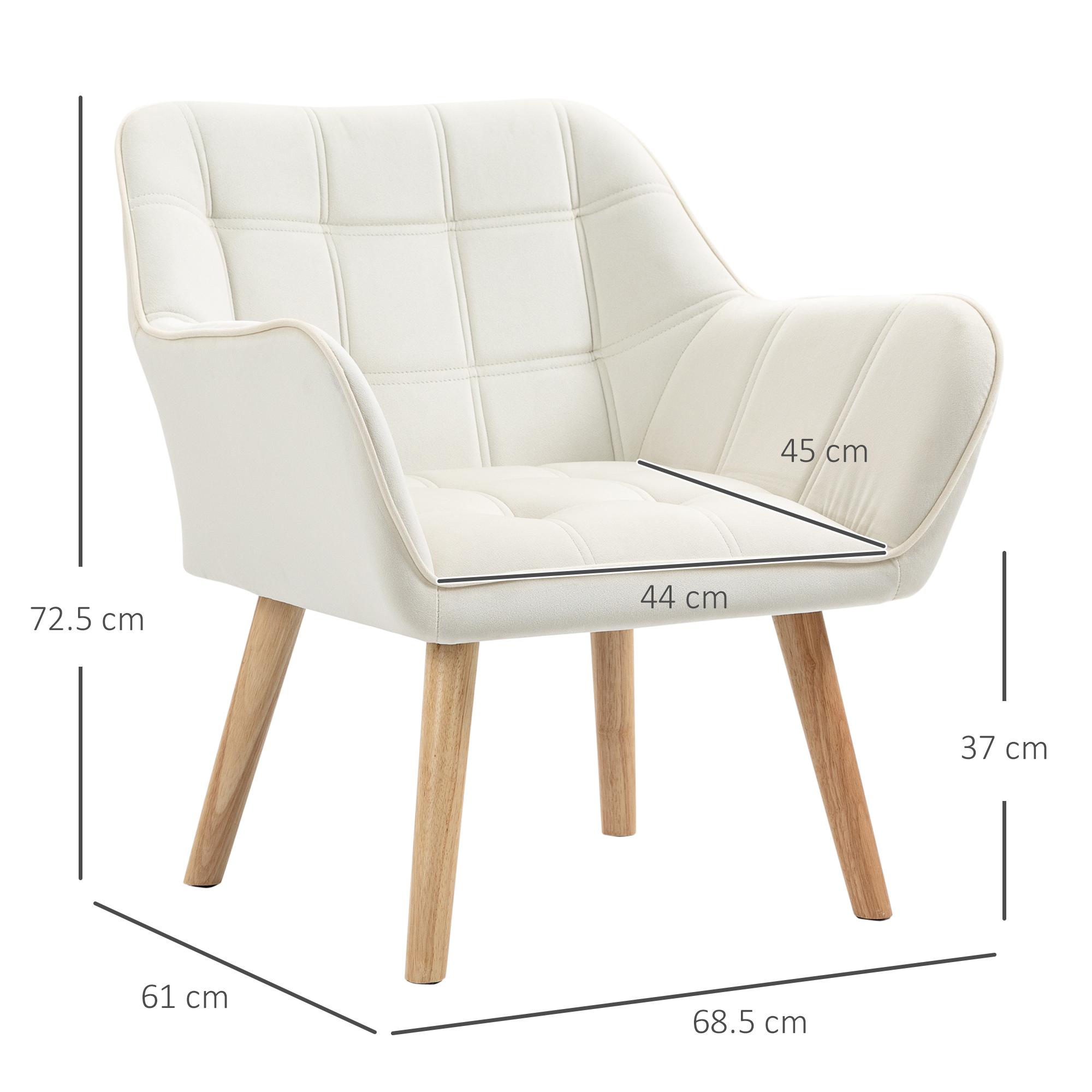 Poltrona Imbottita 68,5x61x72,5 cm in Tessuto Effetto Velluto Crema