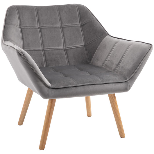 Poltroncina Imbottita 64x62x72,5 cm in Tessuto Effetto Velluto Grigio