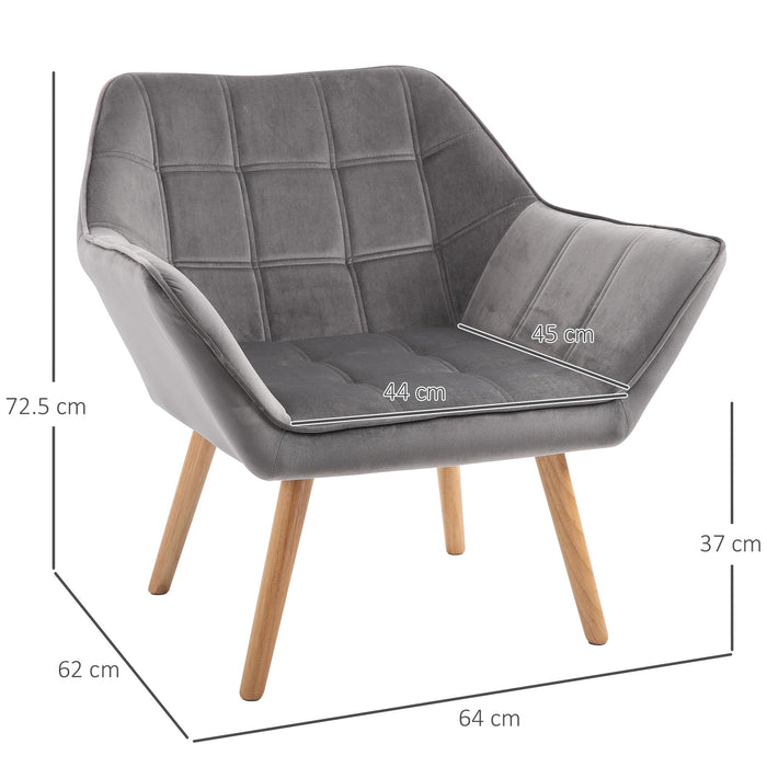 Poltroncina Imbottita 64x62x72,5 cm in Tessuto Effetto Velluto Grigio