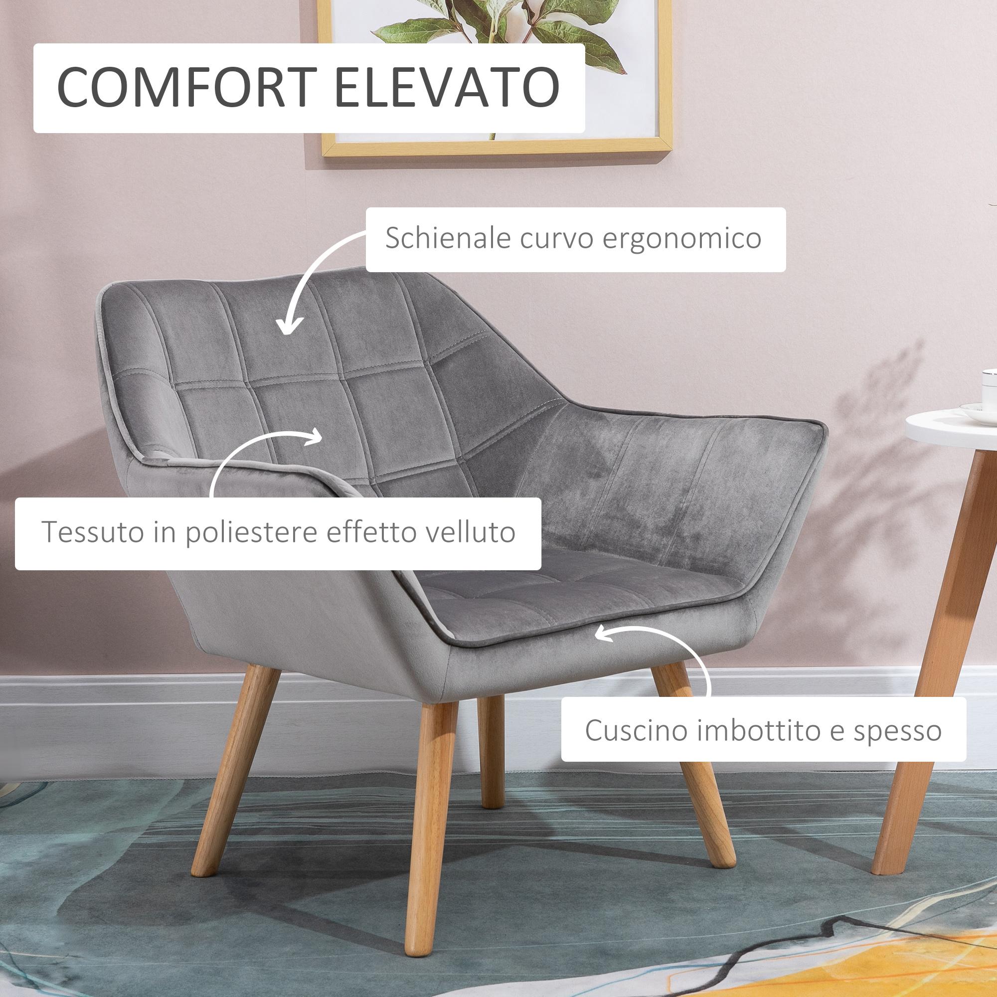 Poltroncina Imbottita 64x62x72,5 cm in Tessuto Effetto Velluto Grigio