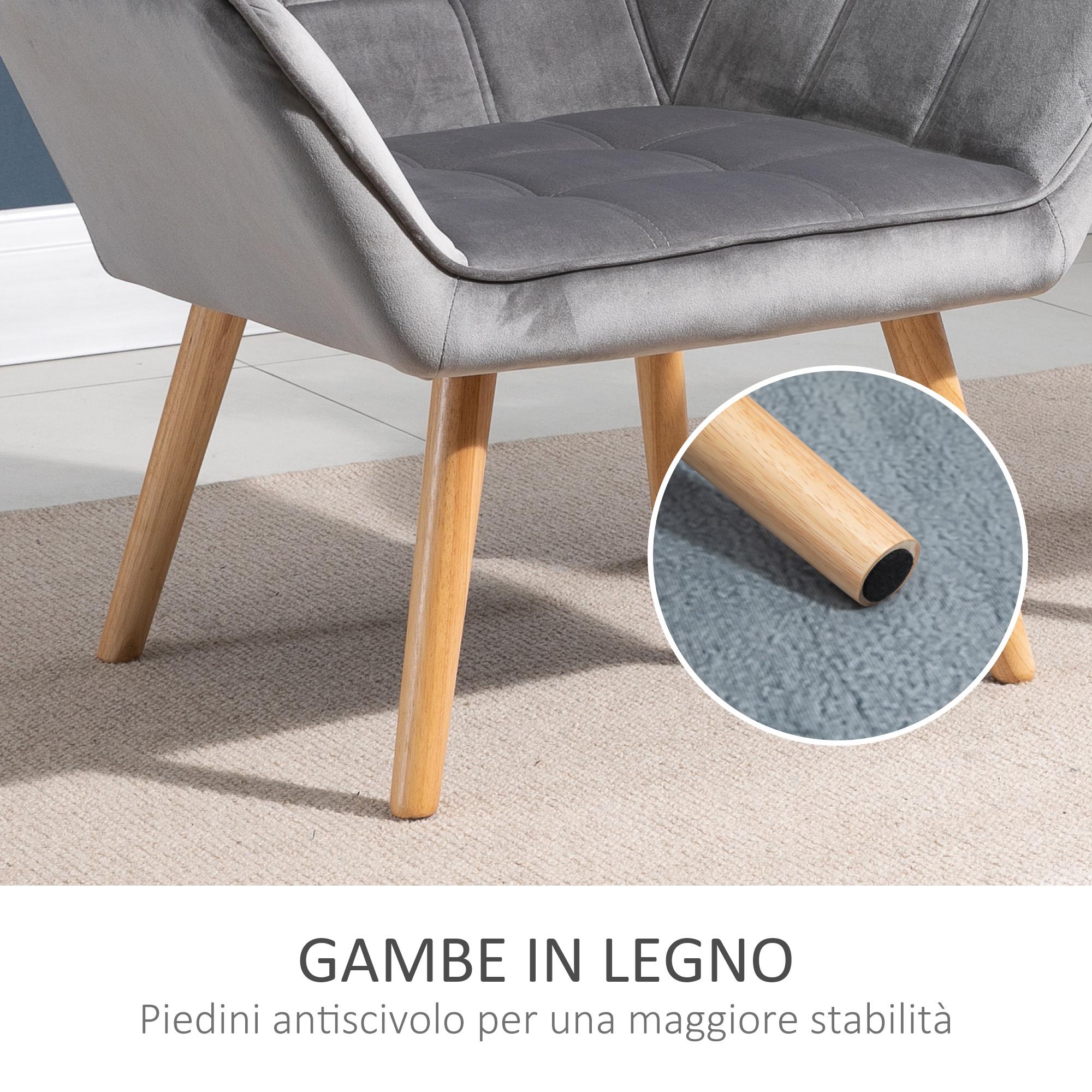 Poltroncina Imbottita 64x62x72,5 cm in Tessuto Effetto Velluto Grigio