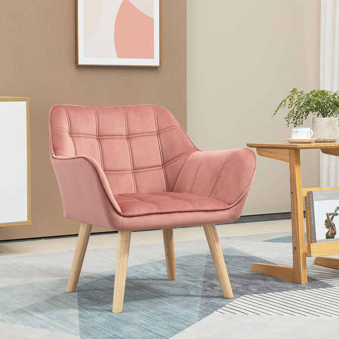 Poltroncina Imbottita 68,5x61x72,5 cm in Tessuto Effetto Velluto Rosa