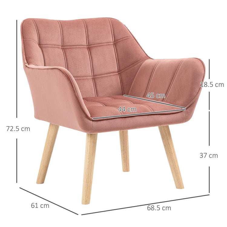 Poltroncina Imbottita 68,5x61x72,5 cm in Tessuto Effetto Velluto Rosa