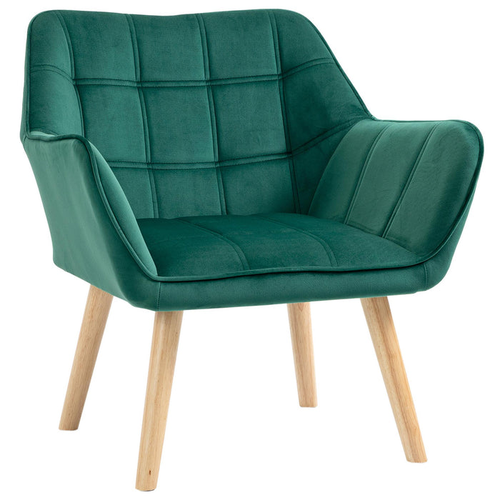 Poltroncina Imbottita 64x62x72,5 cm in Tessuto Effetto Velluto Verde