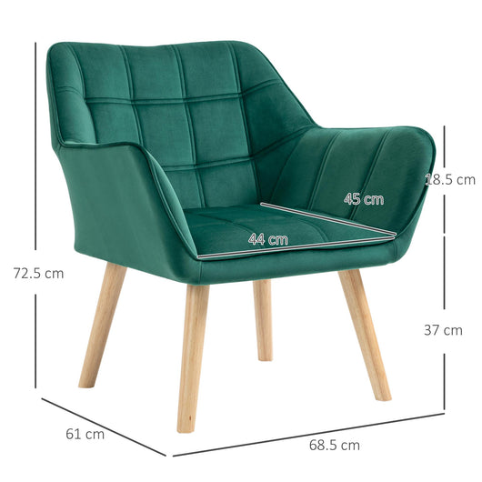 Poltroncina Imbottita 64x62x72,5 cm in Tessuto Effetto Velluto Verde