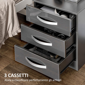 Set 2 Comodini 3 Cassetti 40x36x56 cm in Truciolato Grigio