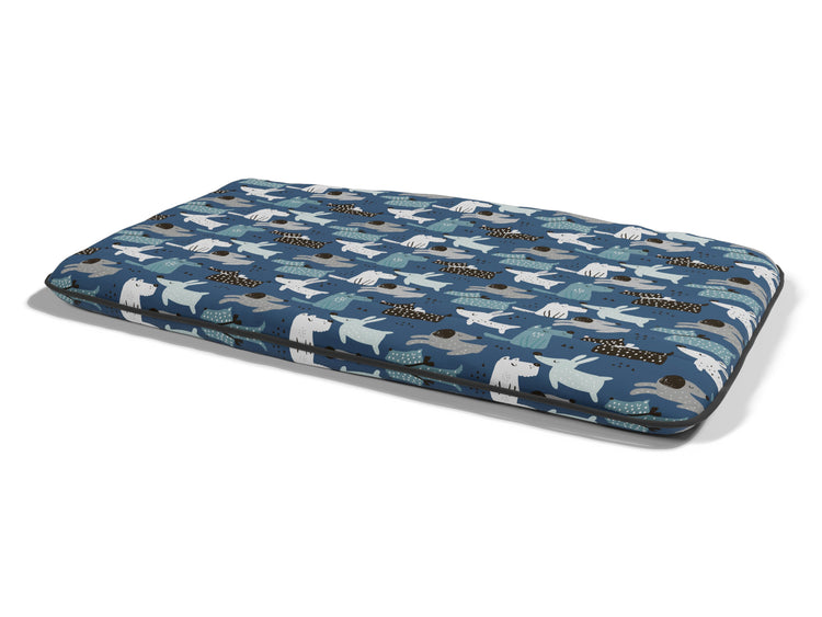 Cuscino Imbottito per Cani e Gatti 60x100 cm in Microfibra Blu Dogs