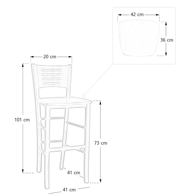 Sgabello bar verona in legno noce scuro h 73 con seduta massello