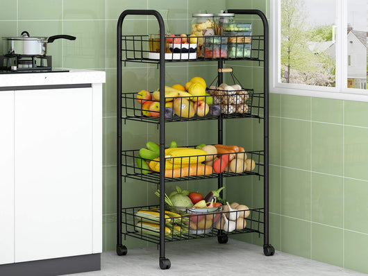 Carrello da Cucina 4 Ripiani 40x26x90 cm in Metallo Filo Nero