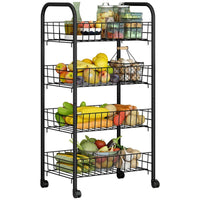 Carrello da Cucina 4 Ripiani 40x26x90 cm in Metallo Filo Nero