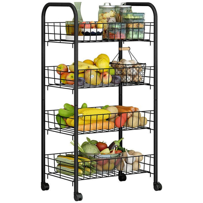 Carrello da Cucina 4 Ripiani 40x26x90 cm in Metallo Filo Nero