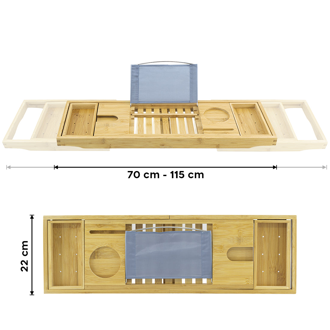 Vassoio Porta Oggetti per Vasca da Bagno Estensibile 70-115 cm in Bambù Naturale