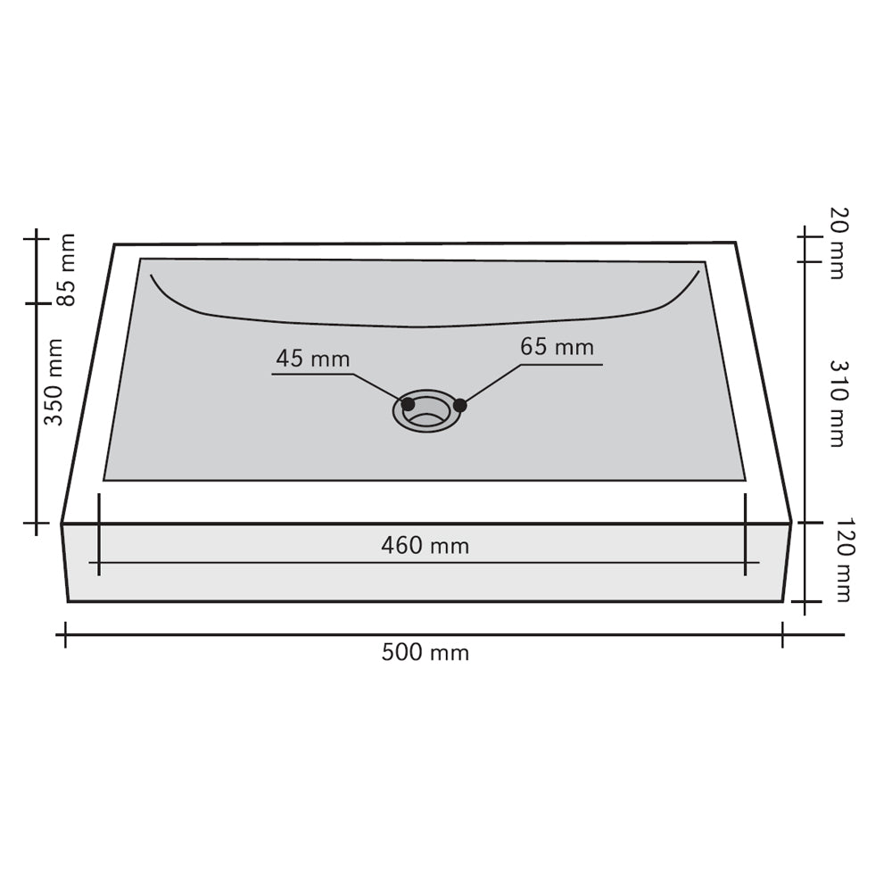 Lavabo da Appoggio in marmo Nero di forma rettangolare 50X35x12h cm