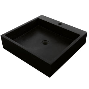 Lavabo da Appoggio in marmo Basalto Nero di forma quadrata 50X50 cm Altezza 12 cm con foro rubinetto