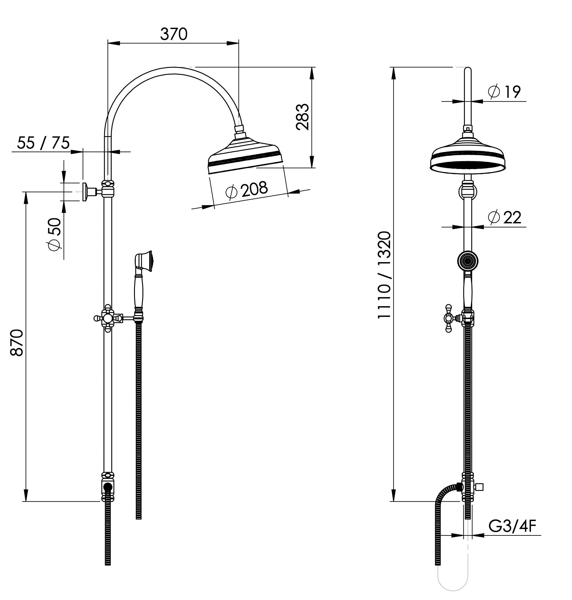 Colonna doccia vintage stile antico, completa