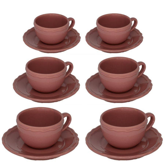 Set 6 Tazzine da Caffè con Piattino Ø7,5xh5 cm in Gres Porcellanato Juliet Rosa Antico