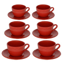 Set 6 Tazze da The con Piattino Ø9,5xh7 cm in Gres Porcellanato Juliet Rosso