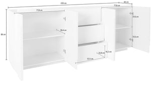 Credenza 4 Ante + 3 Cassetti 224,1x44,2x86 cm Ping Bianco Lucido