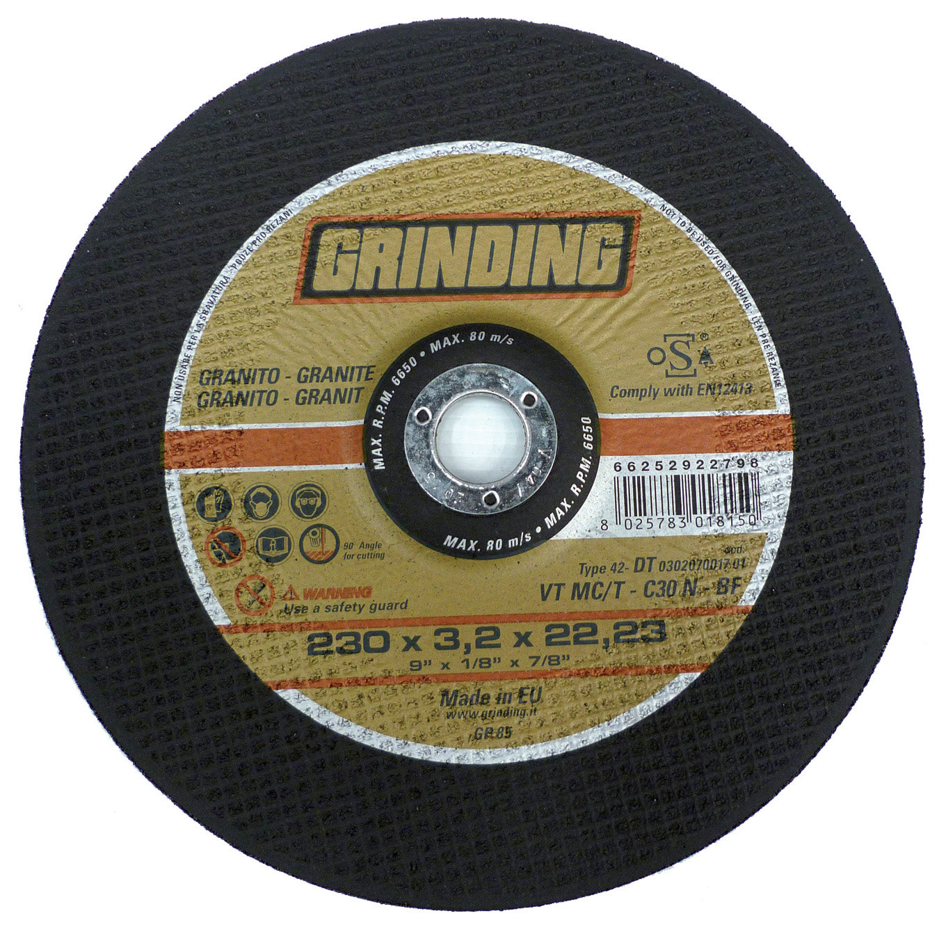 GRINDING DISCO PER GRANITO D.230X3,2 VTMC/T SAINT GOBAIN ABRASIVI PZ 1,0
