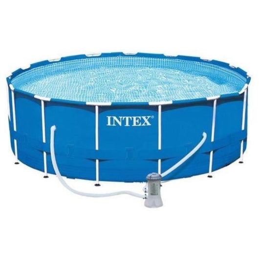 Intex 28242np piscina fuori terra 457x122 cm metal frame rotonda pompa filtro 3785 l-h scaletta, telo base e copertura