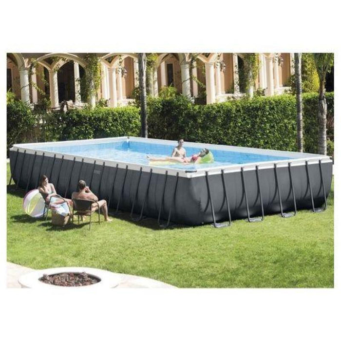 Intex 26368 piscina rettangolare con scaletta doppia capacita` d`acqua 31.805 l al 90% grigio 732 x 366 x 132 cm 732x366x132 cm rettangolare kit deluxe e set volley