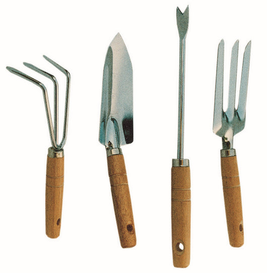 6Pz Set 4 Attrezzini Da Giardino Manici Legno Imp19660