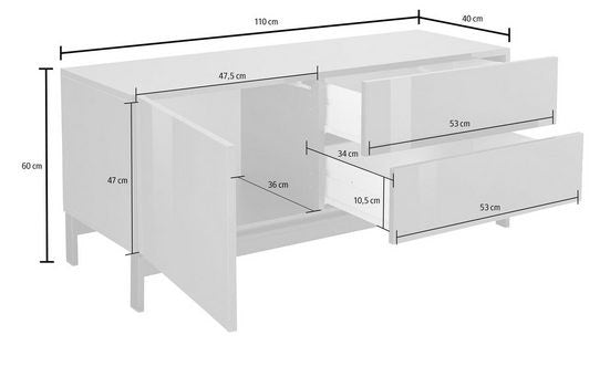 Mobile TV 1 Anta 2 Cassetti 110x40x35,2 cm Metis Bianco Lucido