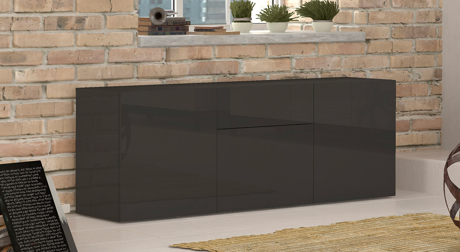 Credenza 3 Ante + 1 cassetto 170x40x60,5 cm Metis Antracite Lucido