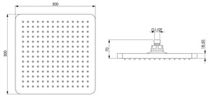 Soffione doccia in abs cromato 30x30 quadrato