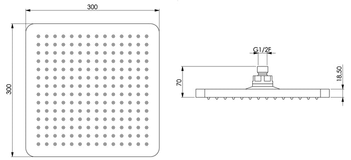 Soffione doccia in abs cromato 30x30 quadrato