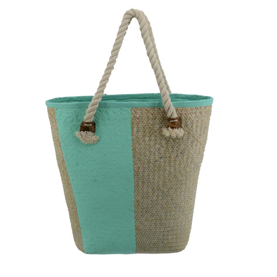 Borsa paglia africa verde acqua cm45x15h42