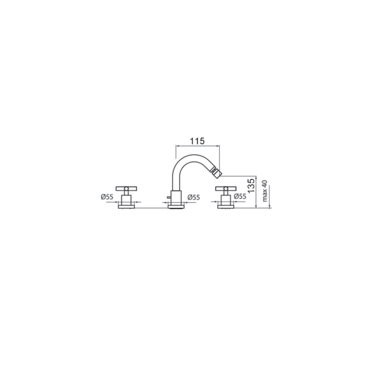 Kit miscelatori lavabo+bidet+doccia con deviatore a 2 uscite in ottone cromato collezione Sirio Keller Taps