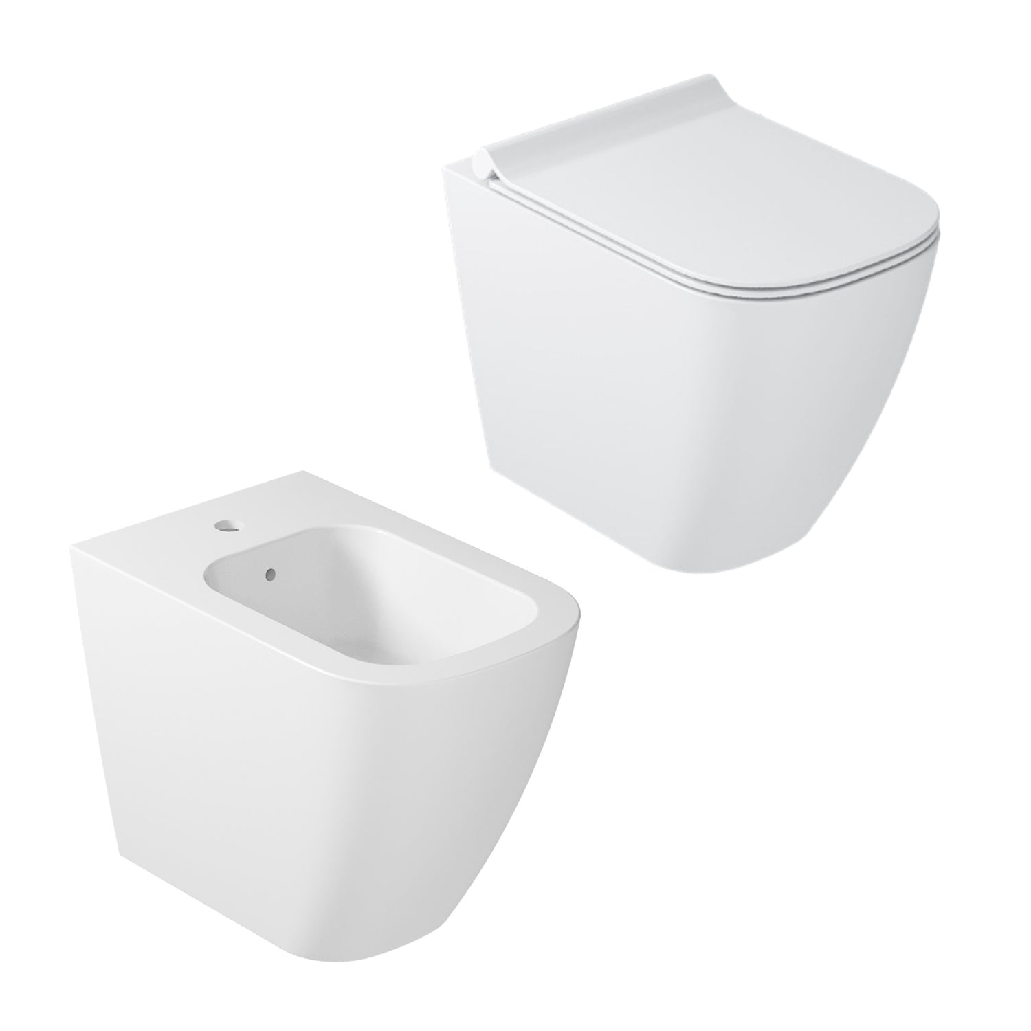 Coppia di sanitari filomuro 55x35 cm serie MEG11PRO di Ceramica Galassia con sedile soft close