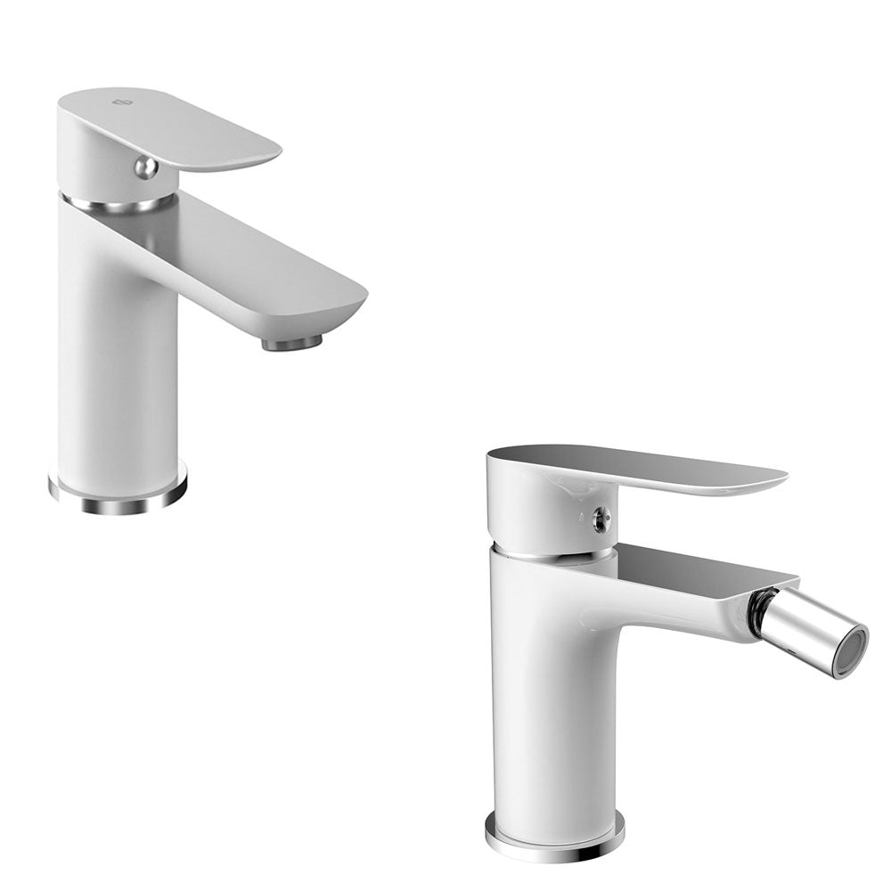 Kit Miscelatori lavabo+bidet in ottone della serie Cassio by GME - Bianco/Cromo