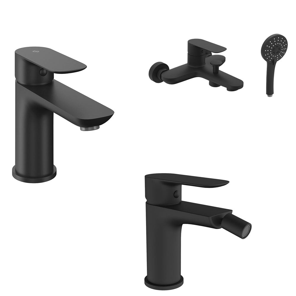 Kit Miscelatori lavabo+bidet+vasca in ottone della serie Cassio by GME - Nero opaco